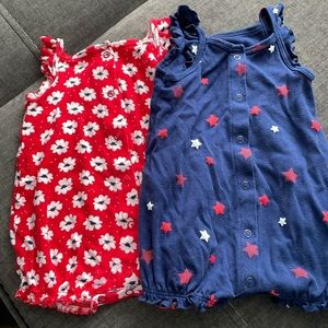 Two sleeveless rompers from Carter’s 3-6M